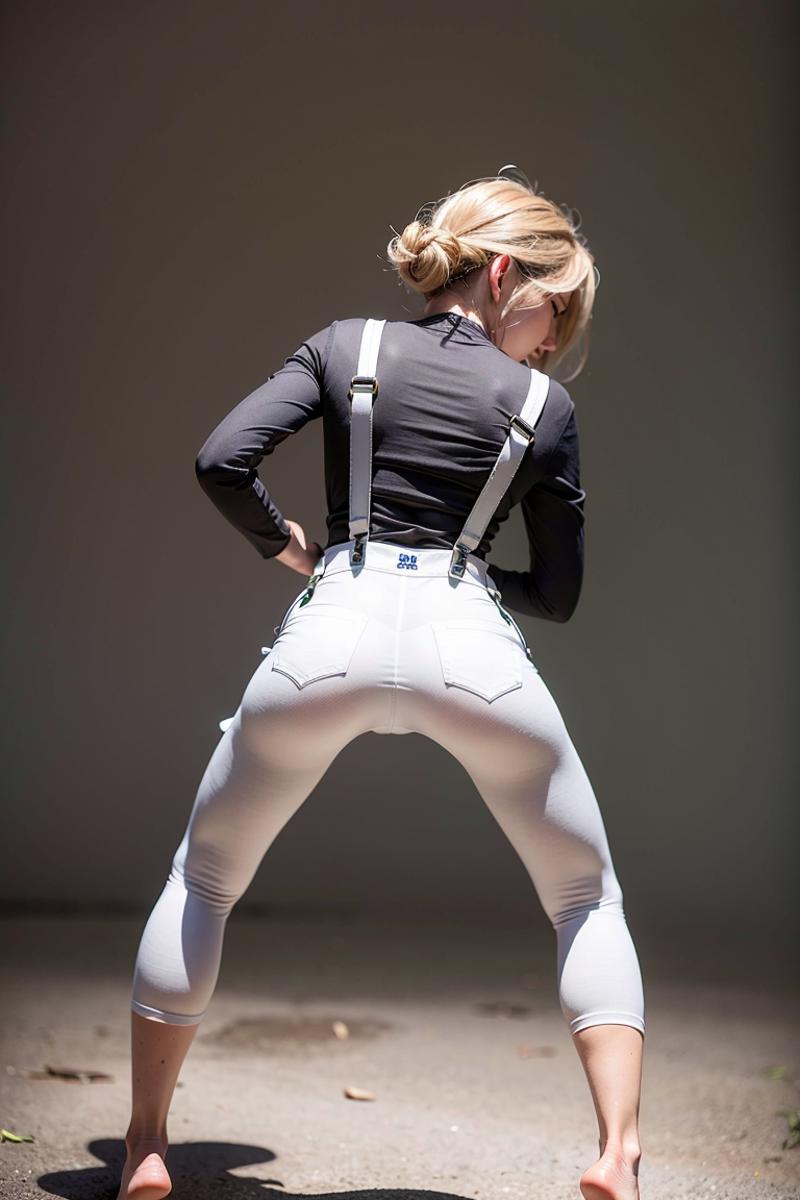 best quality, (photorealistic:1.4), 1girl, (black shirt:1.2),  (grey long pants:1.2),(white suspenders:1.4), perfect femal...